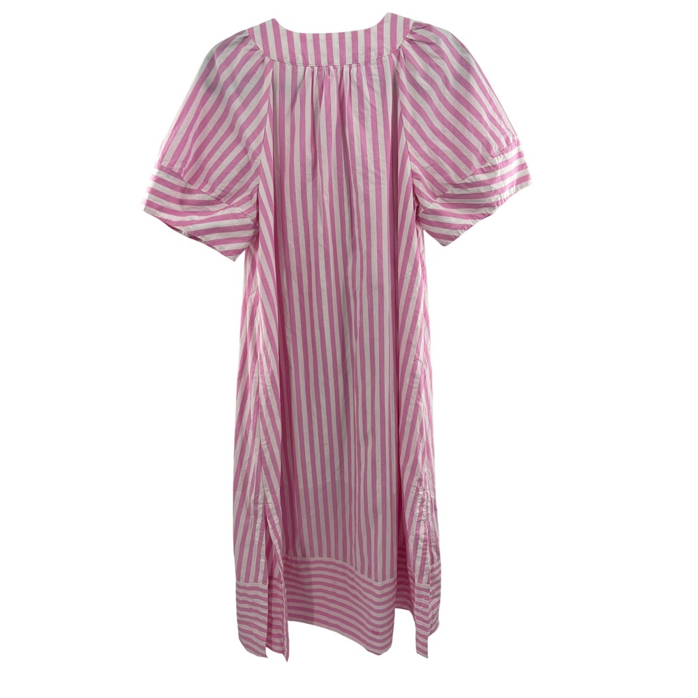 Maeve Anthropologie Pink White Striped V-Neck Puff Sleeve Midi Kaftan Dress M - Picture 3 of 3